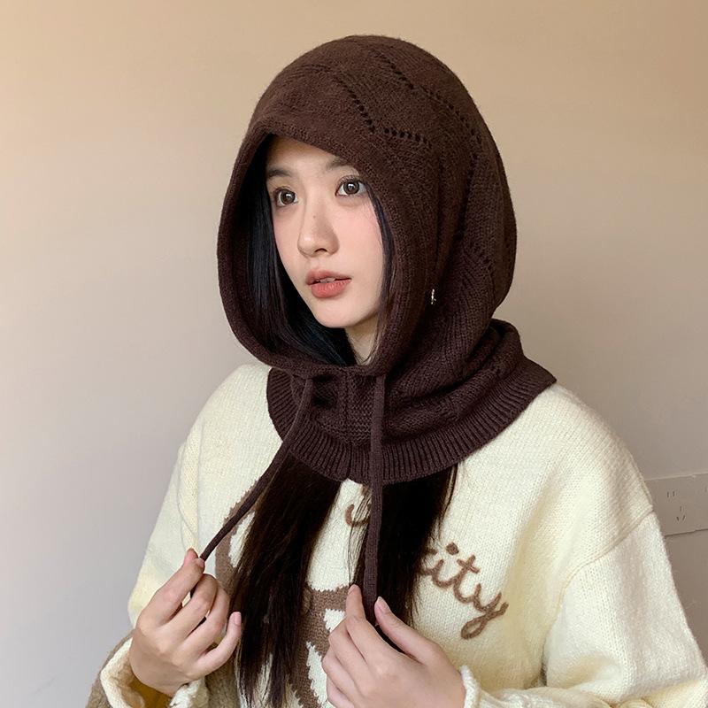 Женская зимняя мягкая шапка-бини, худи, балаклава, шарф с капюшоном - Термальная маска для лица и гетра для шеи, эластичная, регулируемая застежка на шнурке, ветрозащитная