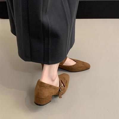 Французский вечерний бриз ретро замшевые легкие туфли-лодочки женские весна и осень новая корейская версия нежный темперамент фея толстый каблук Мэри Джейн