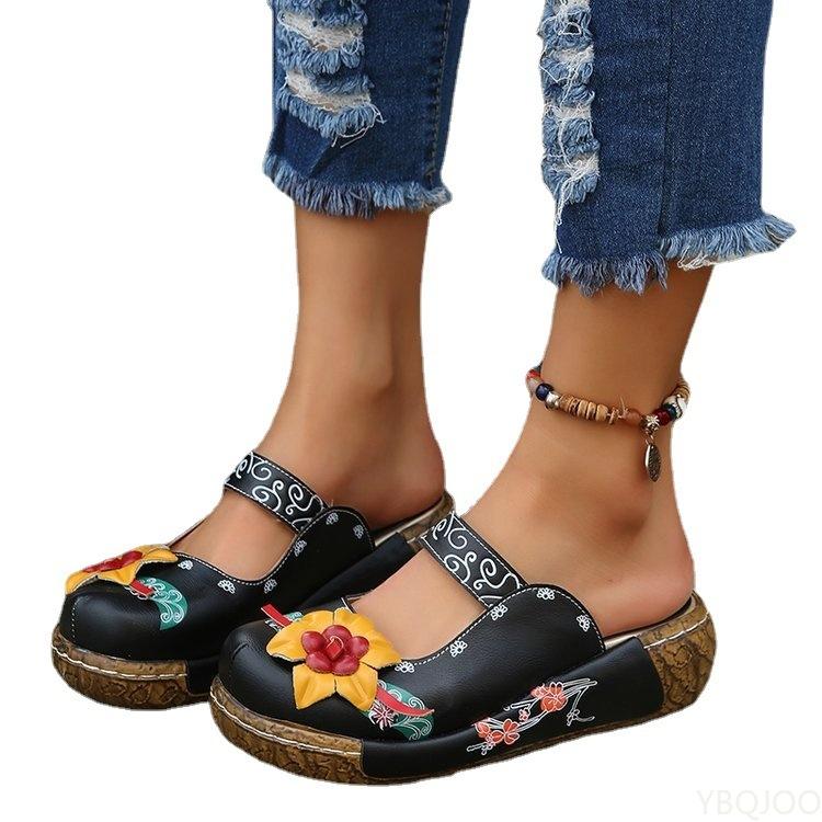Women Summer Shoes New Comfort Roman Platform Sandals Women Flower Non -Slip Plus Size Baotou Wedge Ladies Slippers