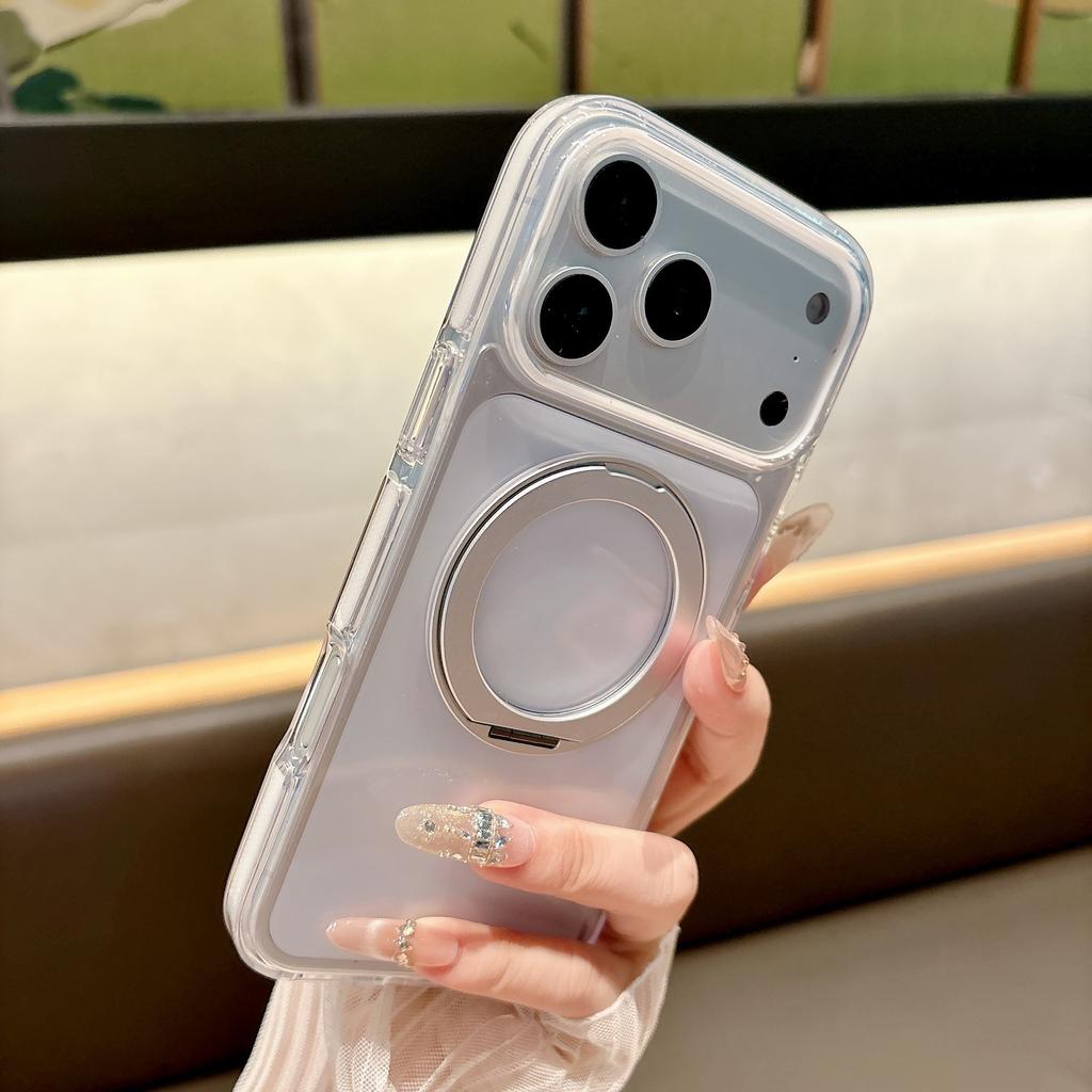 Подходит для IPhone17pro Ледяной Кристалл Магнитный Чехол для Мобильного Телефона 360 Вращающаяся Подставка Apple 16 Двухцветный Прозрачный Защитный от Падений Чехол