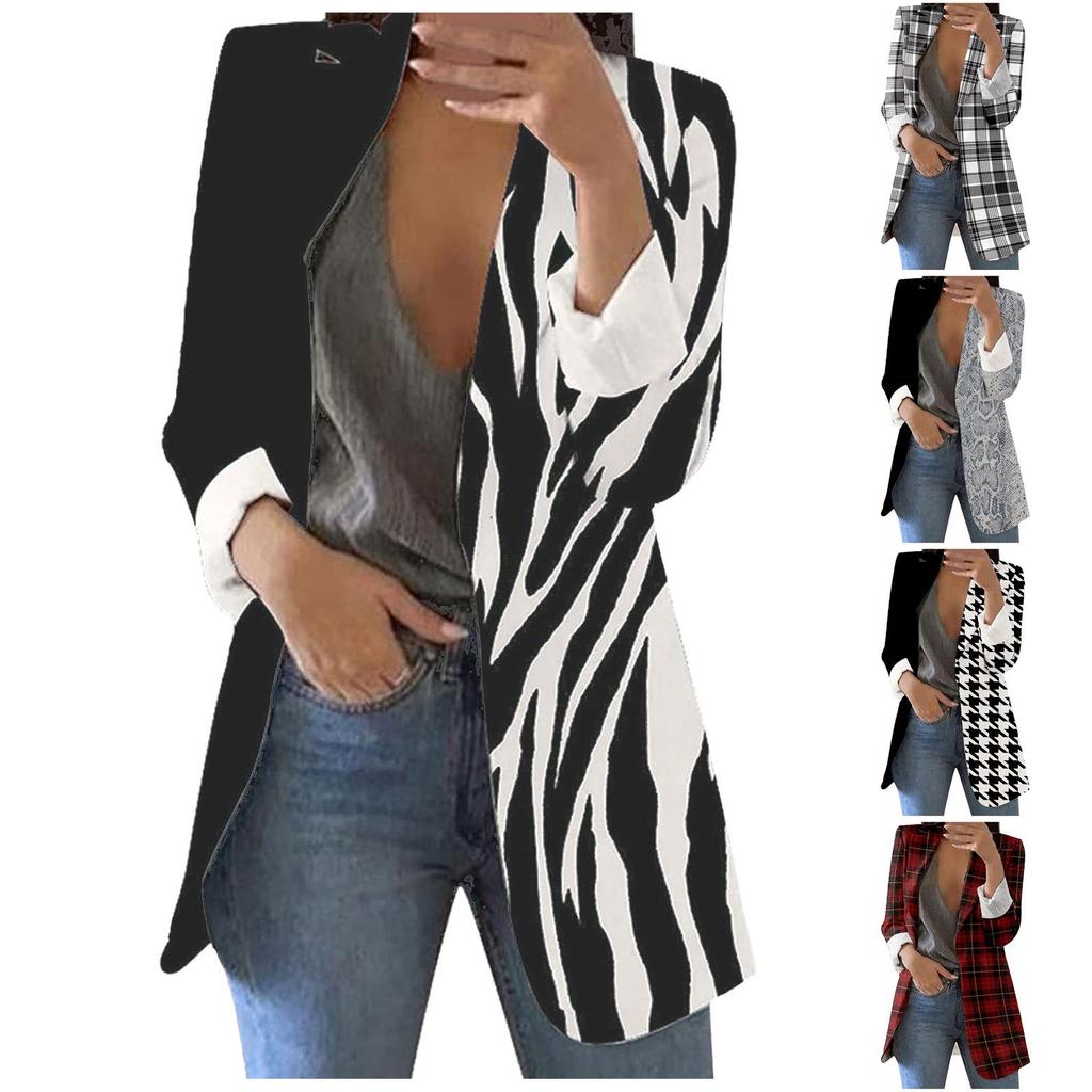 Women's Fashion Lapel Printed Jacket Temperament Casual Suit Jacket