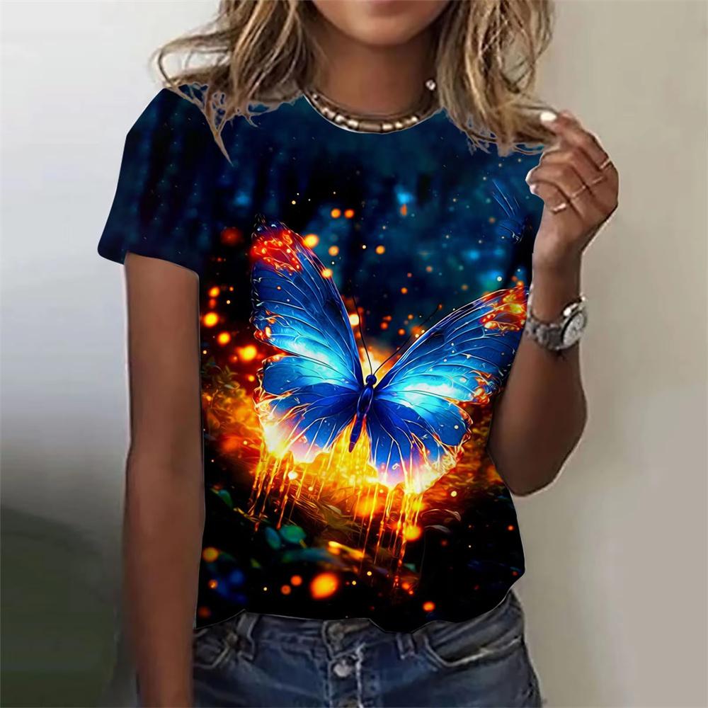 Fashion Summer Butterfly 3D Print T-shirts Women Streetwear Casual Beautiful Y2k Short Sleeve T Shirt O-neck Tees Tops Clothing