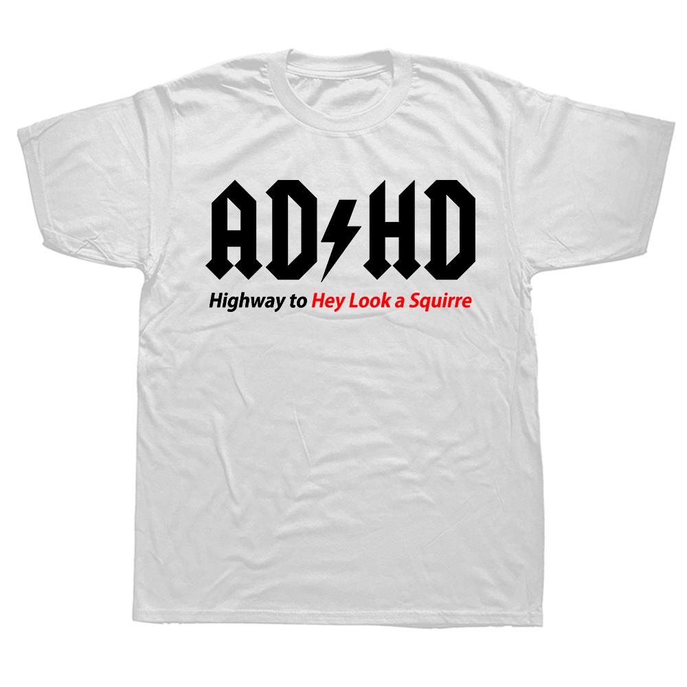 Смешные футболки с графикой «ADHD: Трасса к „Эй, смотри, белка!»» для мужчин и женщин, модная повседневная футболка, 100% хлопок, свободная, оверсайз