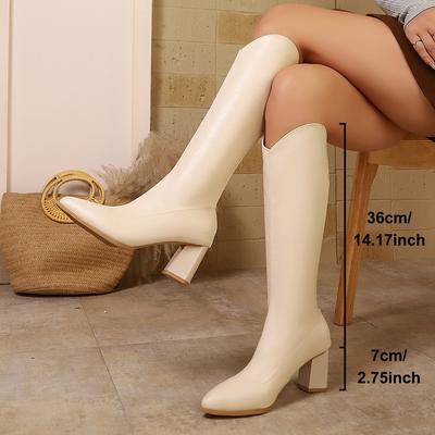 Остроносые высокие ботфорты с V-образным вырезом женские 2025 осень и зима новые высокие каблуки ботфорты до колена большой размер толстые каблуки