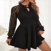 Autumn and Winter Elegant Women's Dress Solid Color French Color Lace Lace-up Long Sleeve Dress