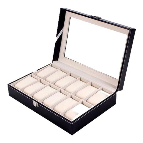 Коробка для часов со стеклянной крышкой Просторная внутренняя мягкая подкладка Водонепроницаемый компактный размер Портативная коробка для часов Органайзер Чехол для хранения ювелирных изделий