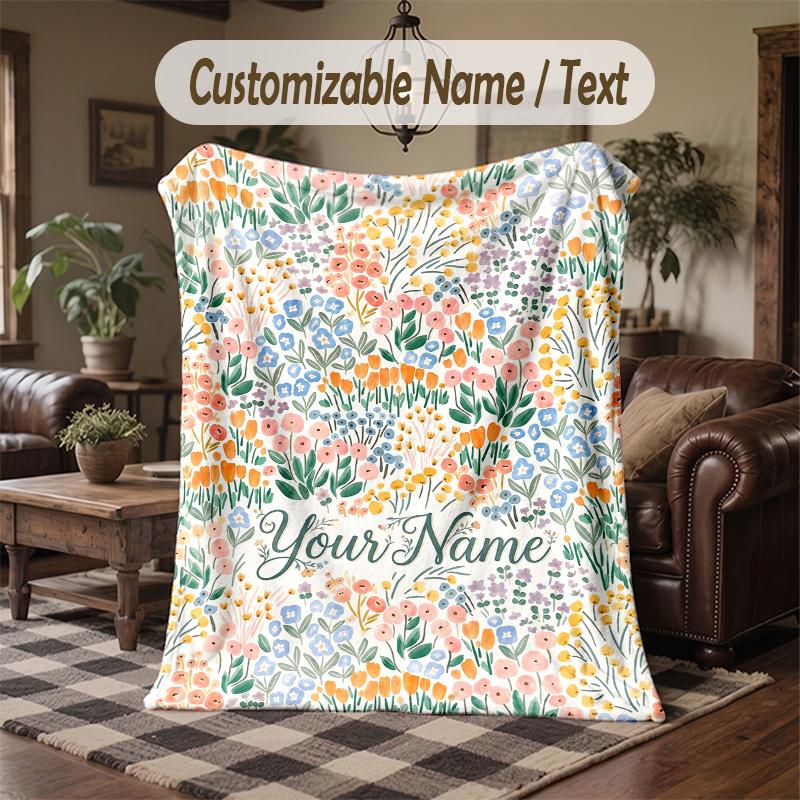 Floral Fantasy Poster Theme Throw Blanket Custom Name Text Personalized Blanket Soft Cozy Blanket for Home Sofa Bed