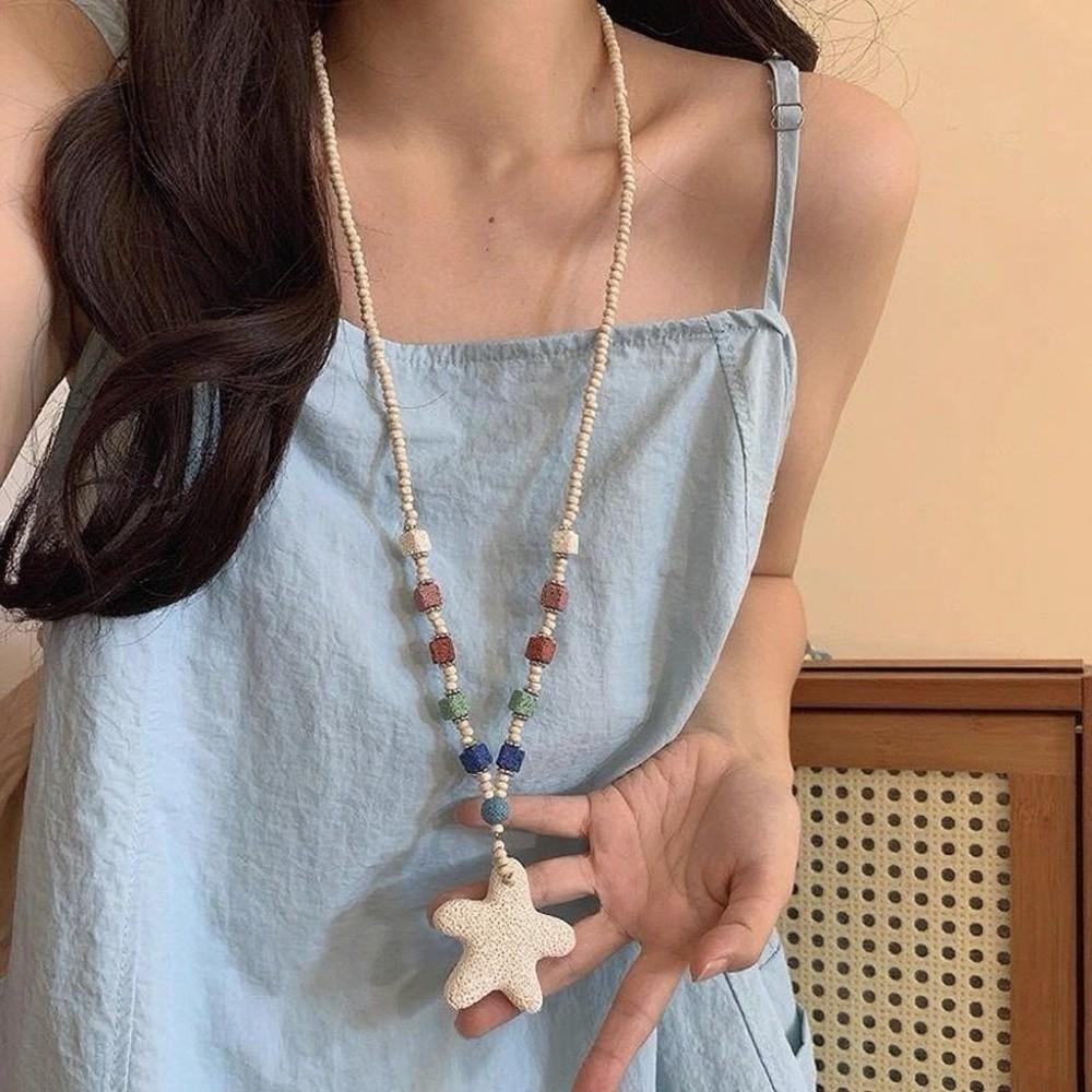 Adjustable Volcanic Rock Necklace Long Chain Starfish Clavicle Chain Versatile Accessory