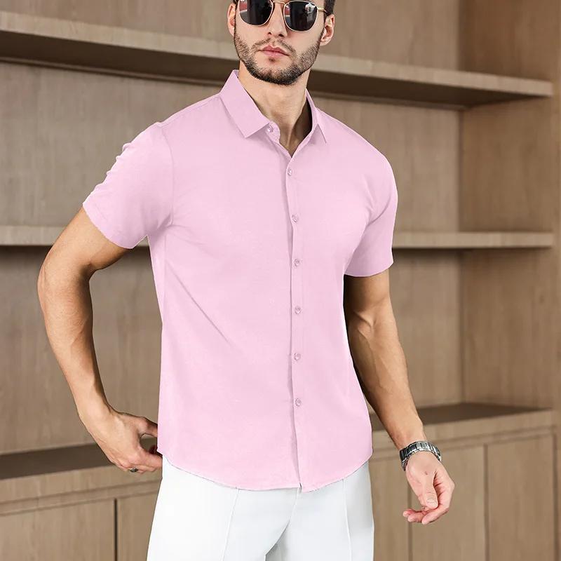 Мужская рубашка с коротким рукавом, однотонная, в стиле business casual, для летней моды, не требует глажки, удобный и универсальный топ