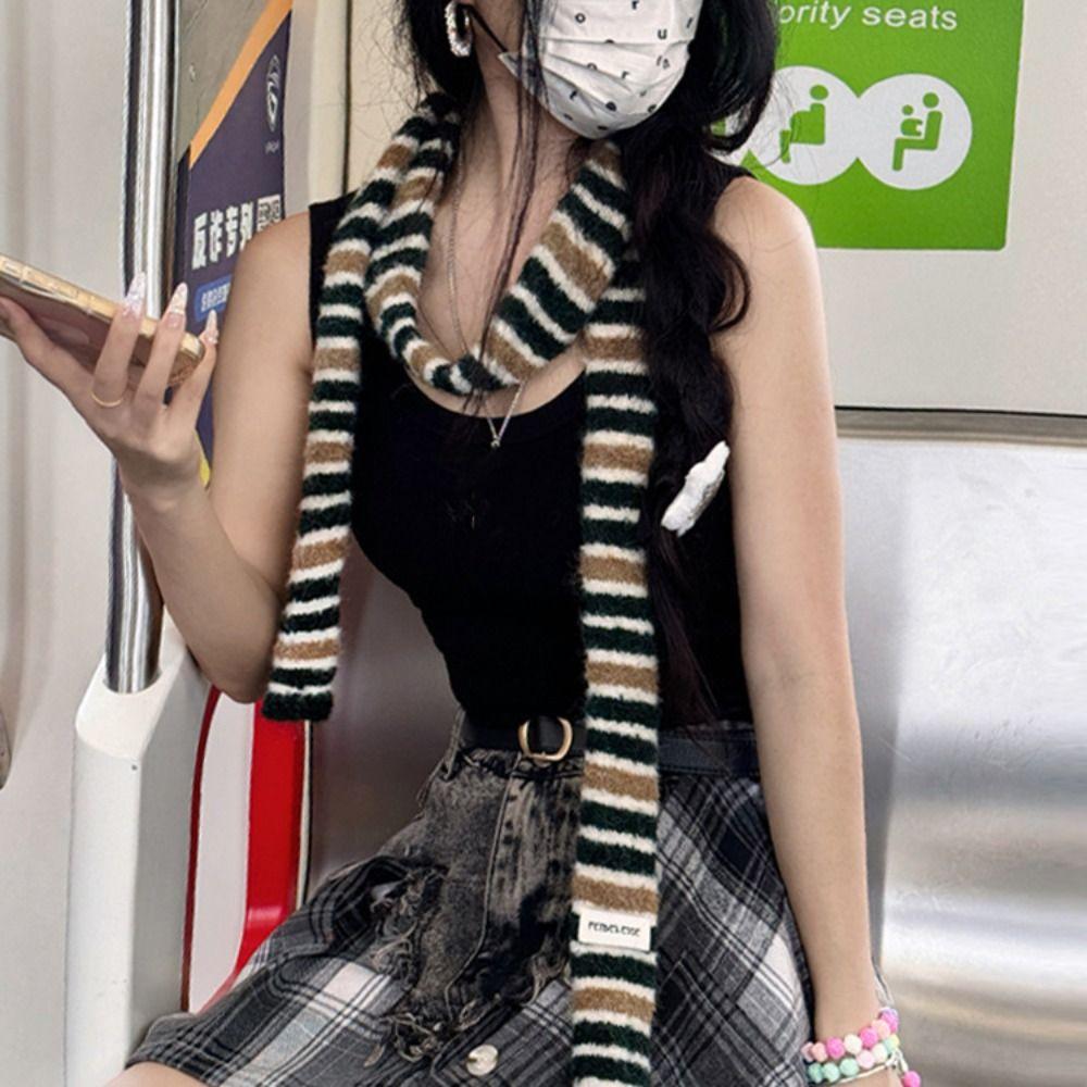 Стиль Y2K Y2K Полосатый шарф Харадзюку Вязаная шаль Милые длинные узкие шарфы Женские
