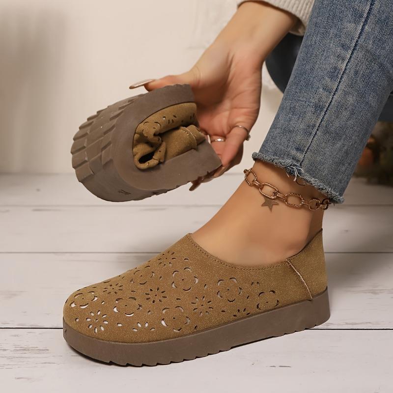 Женские дышащие сетчатые слипоны - Легкая повседневная обувь с мягкой подошвой, перфорированным дизайном для комфорта в течение всего дня, верх из бежевой ПУ кожи
