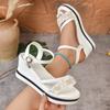 Women's Wide Width Roman Sandals, Pearl Embellished Platform Buckle Slides, Wholesale Summer Shoes for Women