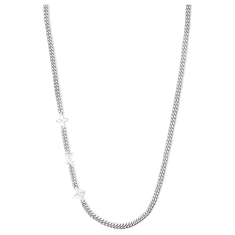 Louis Vuitton Monogram Row Engraved Logo Metal Necklace Unisex necklace Silver M01490