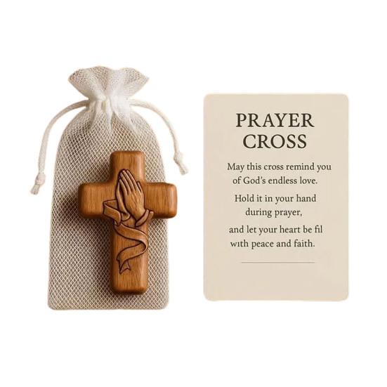Carved Prayer Hand Pocket Hug with Inspirational Card Portable Wooden Patriotic Faith Token Decoration Christian Religious Gifts