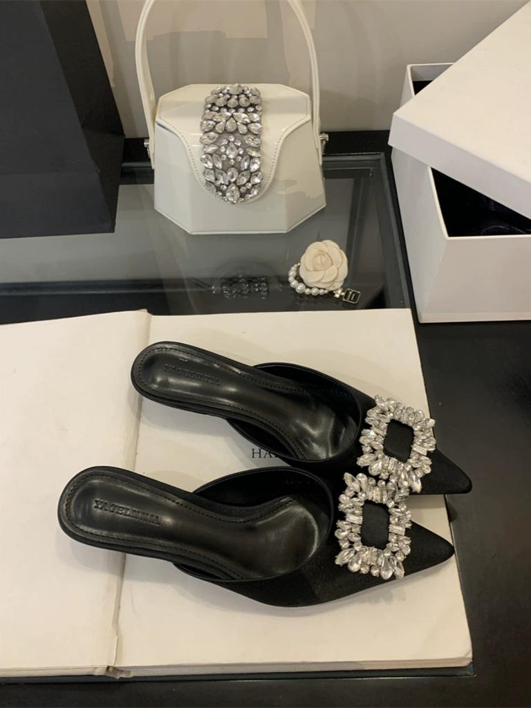 Туфли на высоком каблуке, французские ретро-полушапки, новинка 2025 года, летние ленивые однопедальные классные тапочки, женская обувь