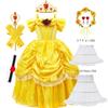 Girls Belle Princess Dress Yellow Party Dress Puff Sleeve Ruched Bodice Lace Hem Princess Gown for Kids Halloween Cosplay Party