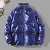 Men Cotton Coat Elastic Cuffs Stand Collar Long Sleeve Solid Color Quilted Coat with