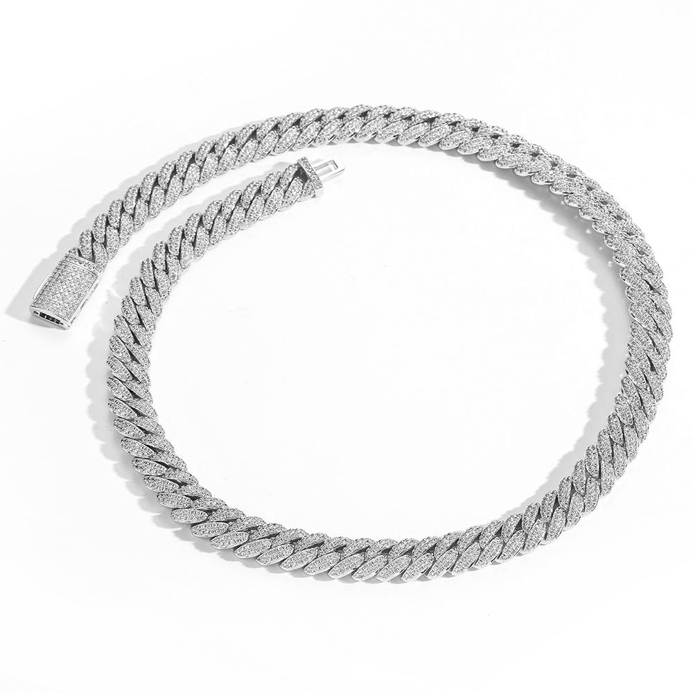 Hip Hop Jewelry 10/12/15/20mm Diamond Cuban Link Necklace for Men Silver Plated Miami Cuban Iced Out Cz Prong Cuban Link Chain