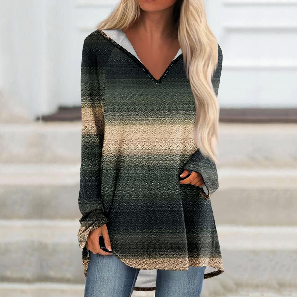 Женские свободные топы с V-образным вырезом и капюшоном с длинными рукавами, повседневные топы, домашние пижамы для отдыха, топы