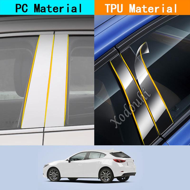 Car TPU/Glossy Mirror Pillar Post Cover Door Trim Window Sticker 10pcs For Mazda 3 Mazda3 Axela 2014 2015 2016 2017 2018