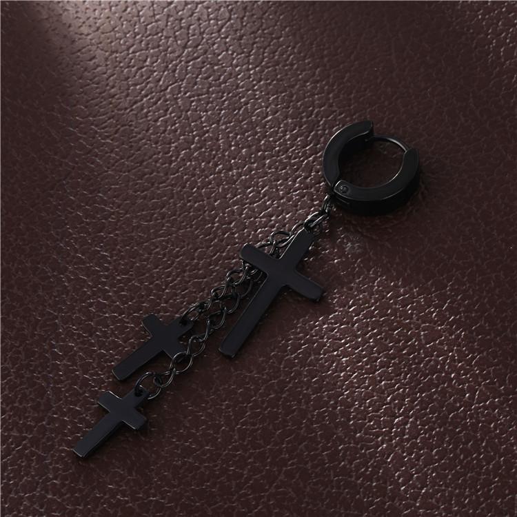 Серьги-гвоздики в стиле панк-крест с кисточками для мужчин с длинной цепочкой из титановой стали для женщин с модными клипсами для ушей
