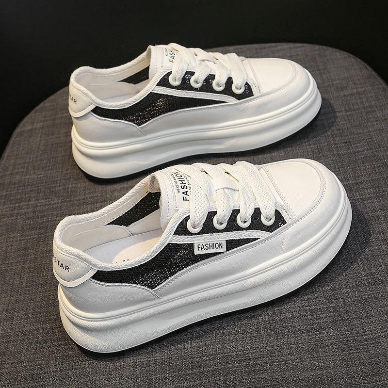 Summer Mesh Breathable Leather Thick Sole Heightening Little White Shoes Women's Shoes New Casual Sports Shoes Board Shoes Women