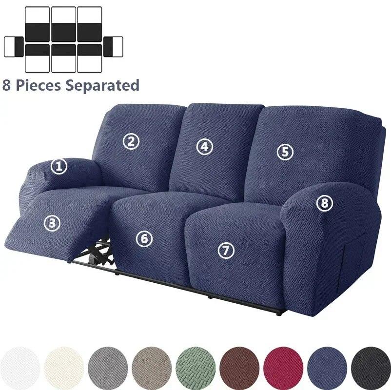 1/2/3 Seater Jacquard Recliner Sofa Cover Stretch Solid Color Armchair Covers Living Room Lazy Boy Couch Slipcovers Funda Sofa