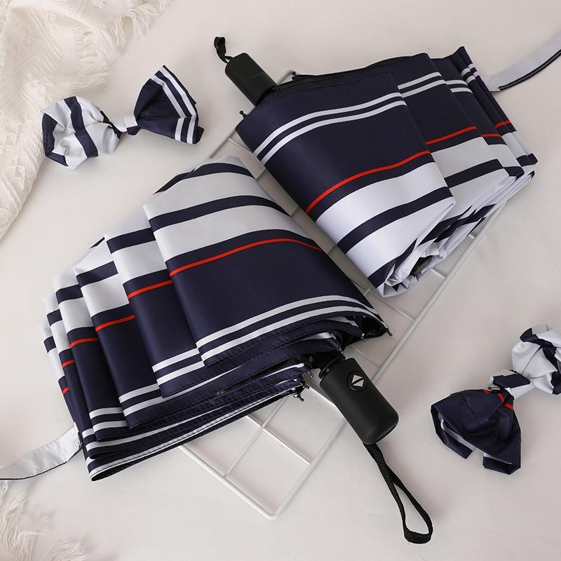 Umbrella Weather and Rain Dual-purpose Folding Sunshade Sunscreen UV Protection Striped Automatic Umbrella