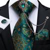 Dibangu Новинка, галстуки для мужчин, зеленый галстук с брошью, шелковый галстук, носовой платок, запонки, винтажные