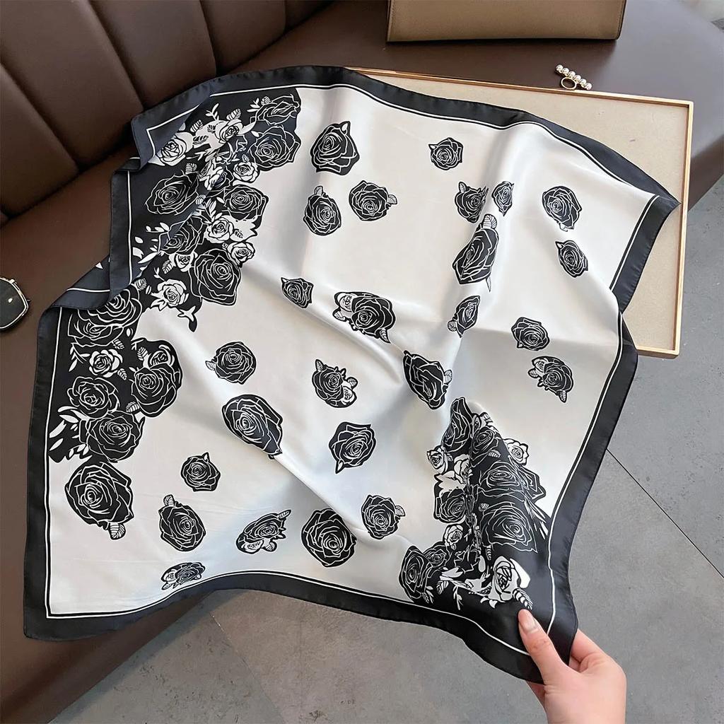 70cm Square Scarf Women Fashion Floral Hairbands Neckerchief Bandanas Foulard Female Print Shawl Wrap Hijab