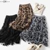 Charming Floral Flocking High Waist Mesh Halfskirt A-Line Skirt Mid Length 2020 Autumn New Fairy Dress