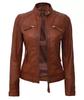 Brown Stylish Women's Leather Jacket Handmade Genuine Lambskin Biker Motorcycle