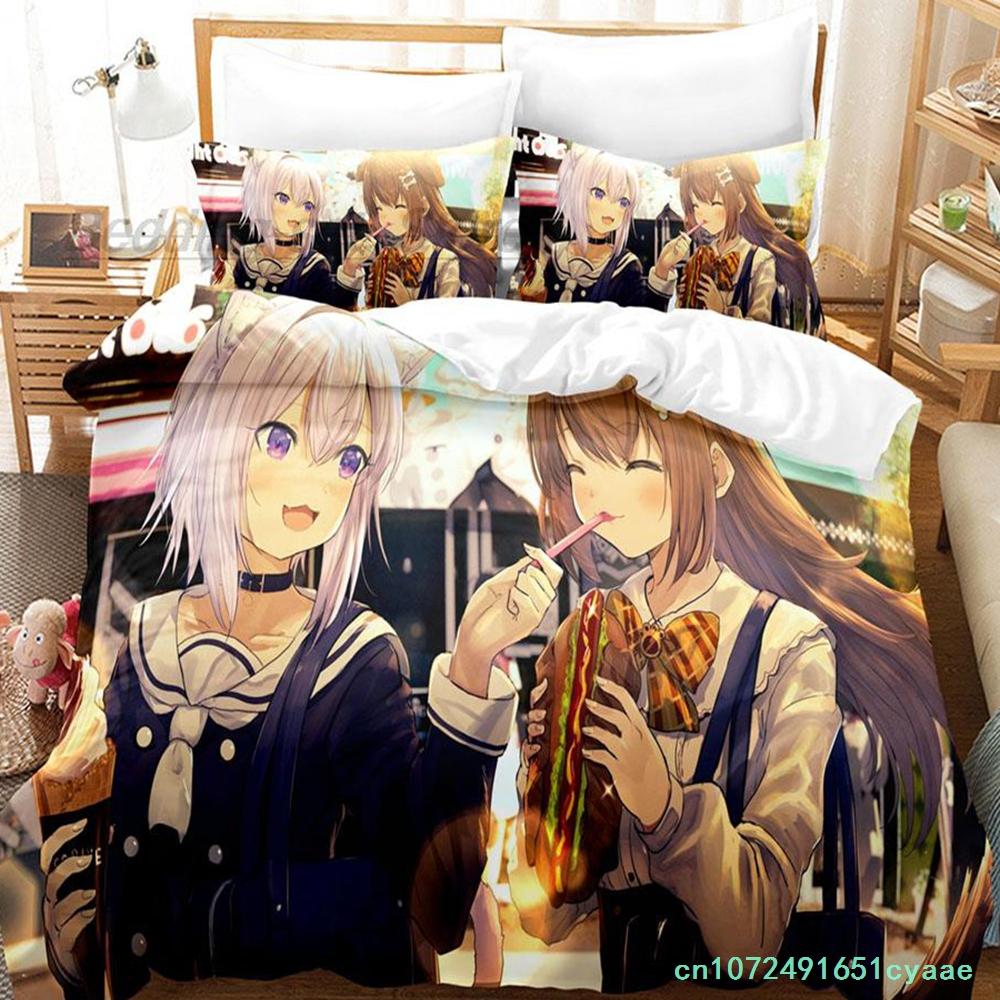 Hololive Neko Mata Okayu Комплект постельного белья Single Twin Full Queen King Size Комплект постельного белья Aldult Kid Bedroom Duvetcover Sets 3D Anime