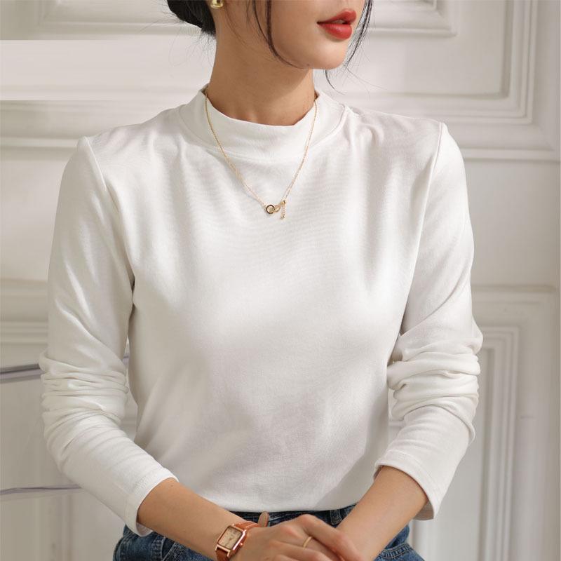 2024 Autumn/Winter Women's Solid Color Long-Sleeve Turtleneck T-Shirt: Versatile & Stylish