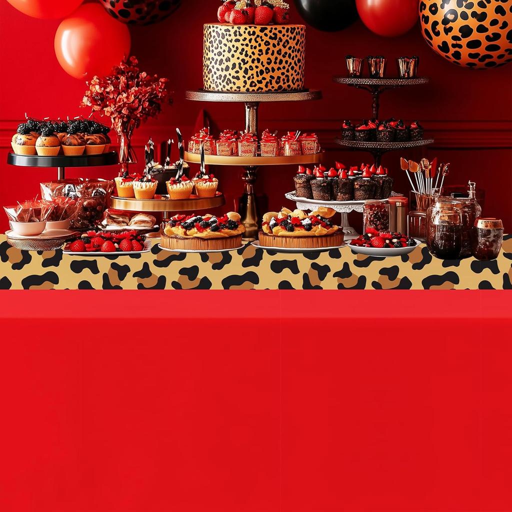 Скатерть с принтом гепарда и леопарда для вечеринки, 3 шт. Одноразовые красные и леопардовые принадлежности для вечеринки по случаю дня рождения, покрытие для стола, скатерть-дорожка с принтом, для