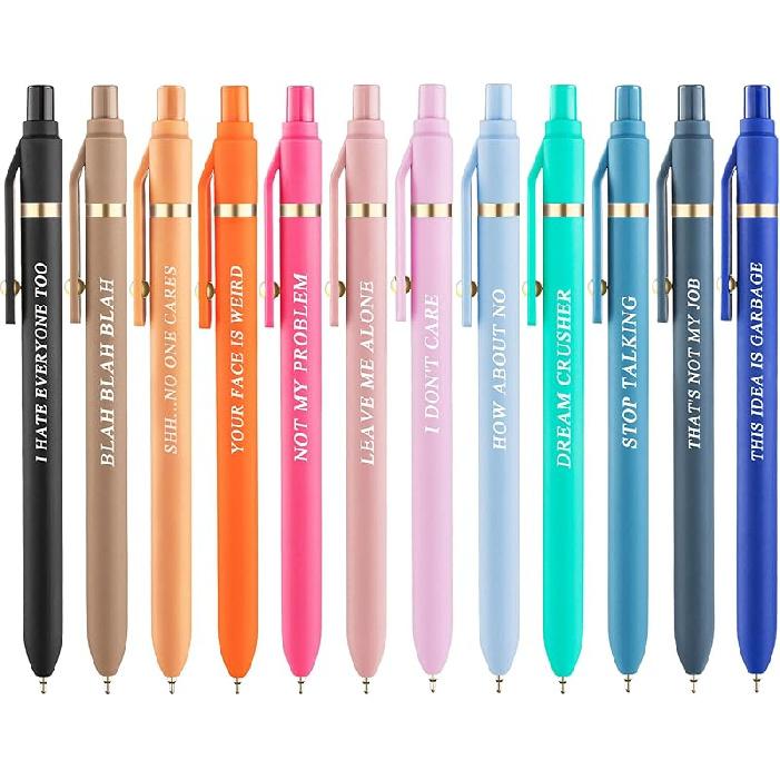 Aozora Funny Pens Ballpoint Super Smooth Writing Pens Gag Gifts for Coworkers 12 Pcs Medium Point 1.0mm Friend Gifts for Women