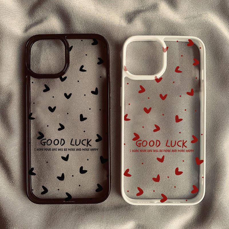 Fashion Pink Little Love Heart Phone Case For iPhone 17 Pro 15 16 14 13 12 11 XR XS Max 7 8Plus Cute Good Luck Clear Hard Cover