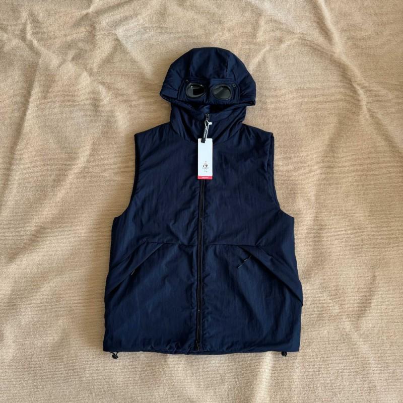 Mens Loose Fit Hooded Puffer Vest With Removable Goggles Casual Winter Outdoor Streetwear