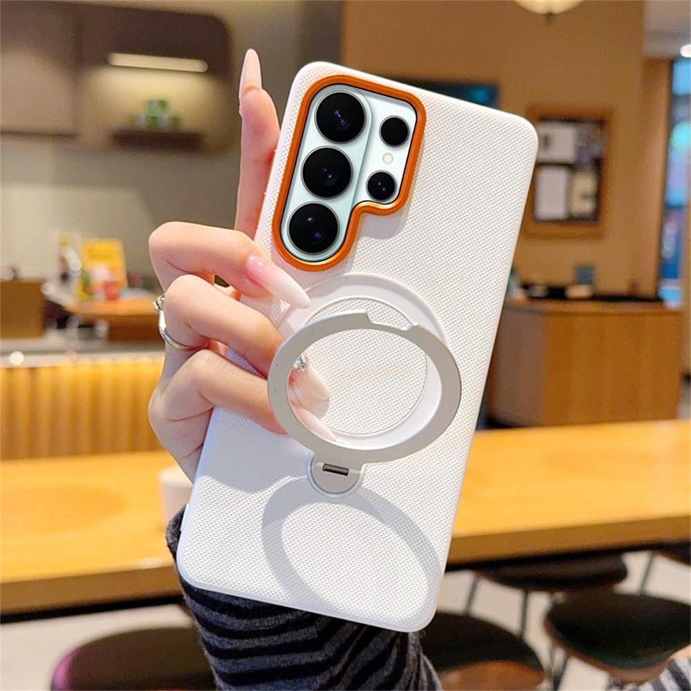 Rotating Magnet Ring Magnetic Folding Stand Phone Case For Samsung S26 S25 Edge S24 Ultra Plus Anti-slip Textured Armor Cover