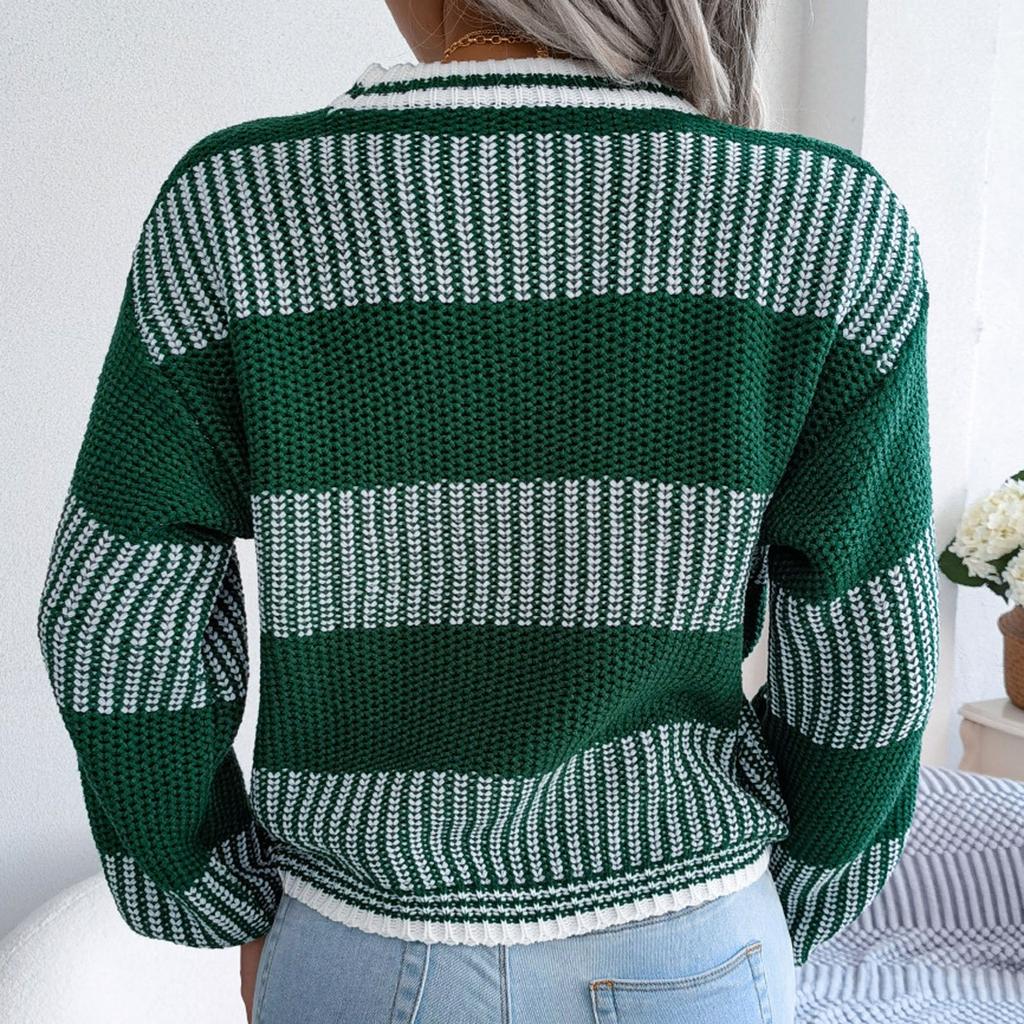 Женский свободный повседневный свитер с круглым вырезом и длинными рукавами в полоску с длинными рукавами