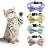 Plaid Check Cat Collar with Bells Bow Tie Breakaway Pet Necklect Comfortable Stylish Design Pet Neck Collar for Boy Girl Cats Small Dogs