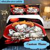 Custom Name 3PCS Pennywise Clown Horror Bedding Set Including 1pc Duvet Cover And 2pcs Pillowcases for Bedroom, Dormitory Gift Home Decor
