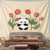 Cute Panda with Red Tulips Design Pattern Wall Hanging Tapestry Decorative Tapestry Home Decor for Bedroom and Living Room