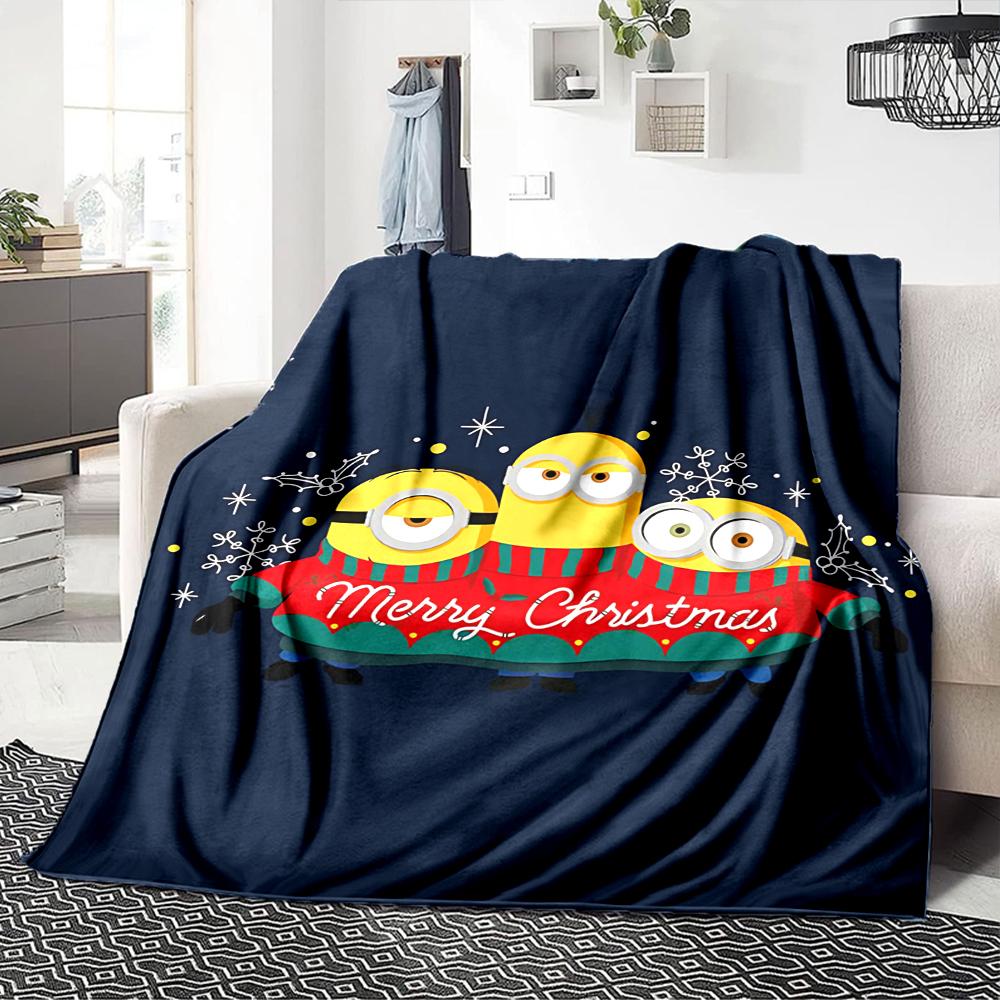 1Pc Christmas Minions Gift Night Blanket Soft Throw Blanket For Home Bedroom Bed Sofa Travel Office Solid Christmas Blanket
