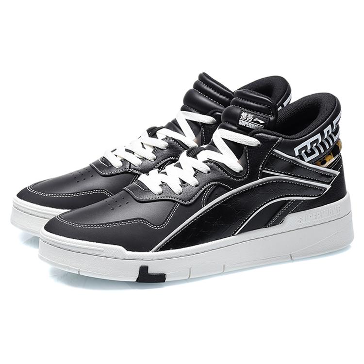 Disney x Li Ning Wave Superwave Нескользящие Износостойкие Средневысокие Скейтбордические Кроссовки Мужские Черно-белые AGCQ179-3