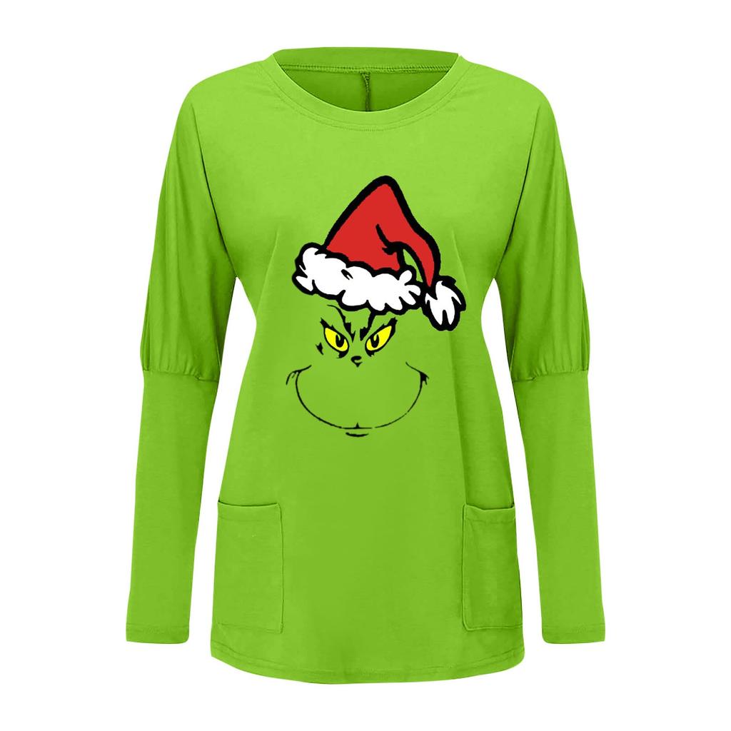 Женская футболка и весенне-осенние топы с круглым вырезом, длинными рукавами и карманным принтом стандартного кроя