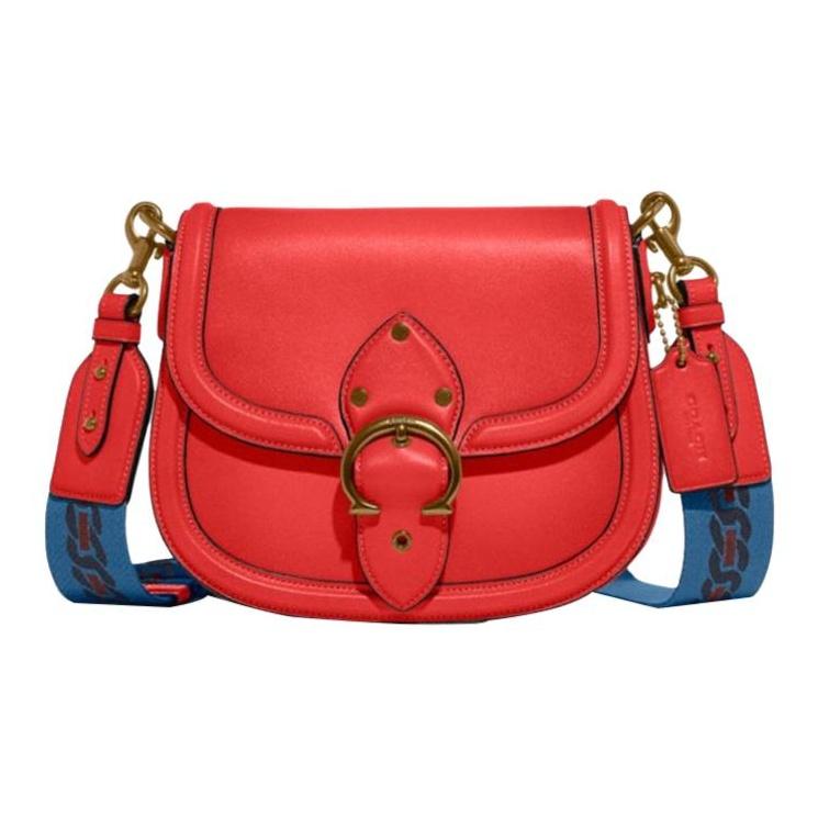 Coach Beat 23 Vintage Flap Leather Saddle Bag Women Shoulder Bag Red C3738-B4TFM