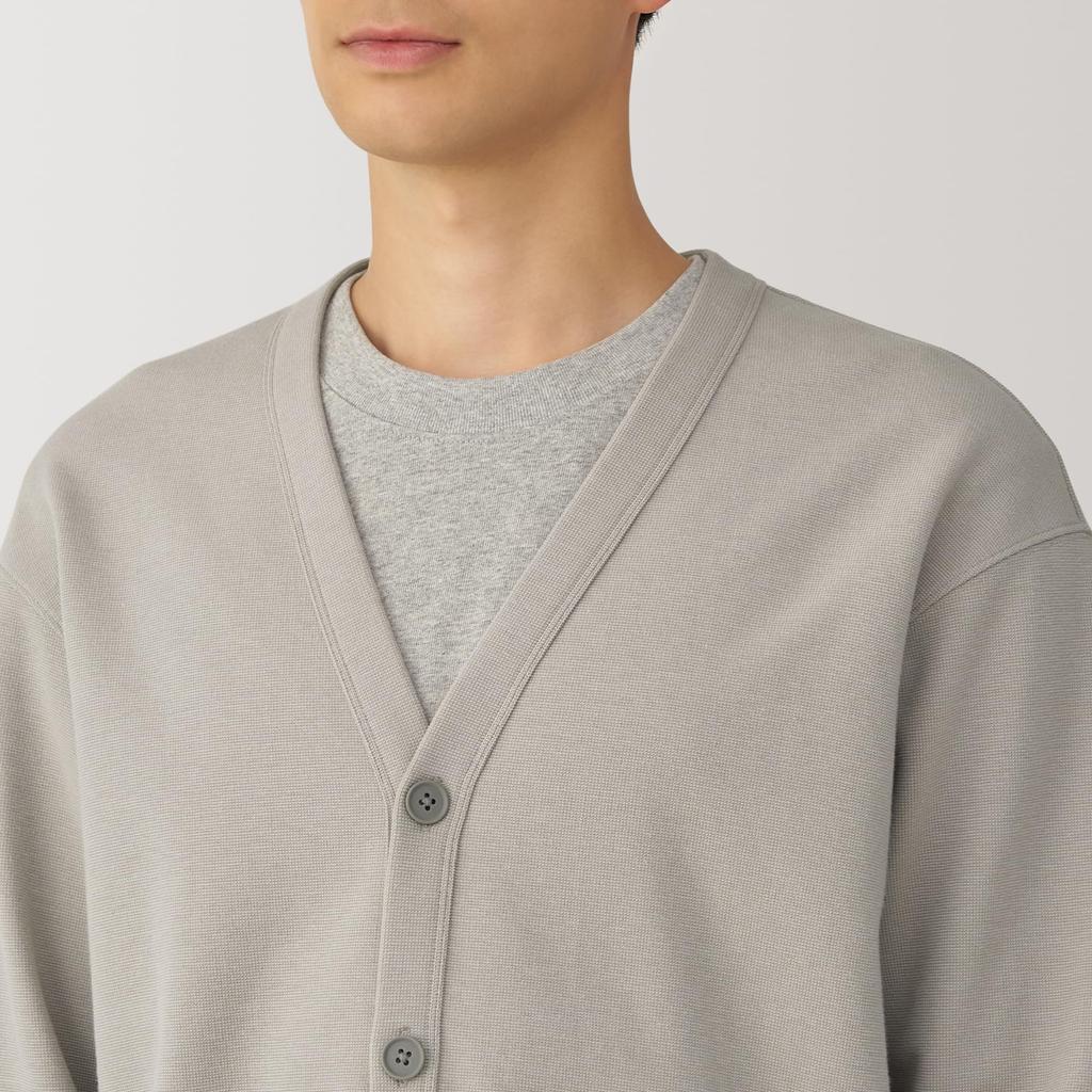 MUJI Milan Rib Size AB1NFA4A Men's Double-Knit V-Neck Cardigan, Gray, XS,