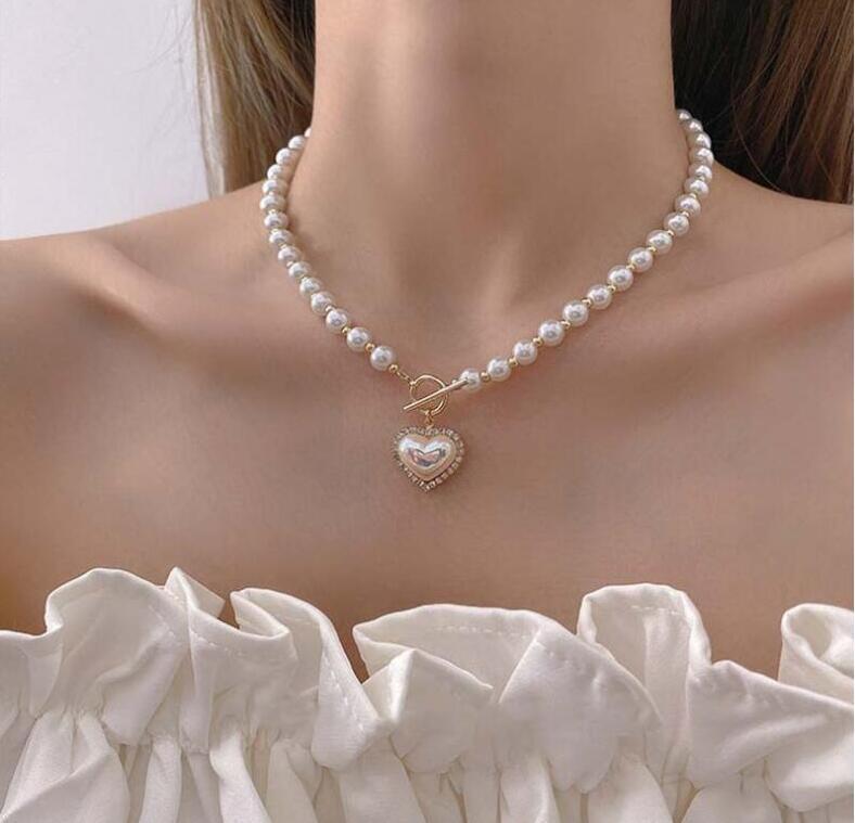 Новое супер сказочное ожерелье-сердце из искусственного жемчуга: Холодный Стиль Сладкий Простой OT Пряжка Ключица Плетеная Цепочка для Женщин