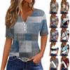 Женская футболка с принтом на пуговицах, короткий рукав, туника, повседневная, выходного дня, модная, базовая, с V-образным вырезом, стандартный топ